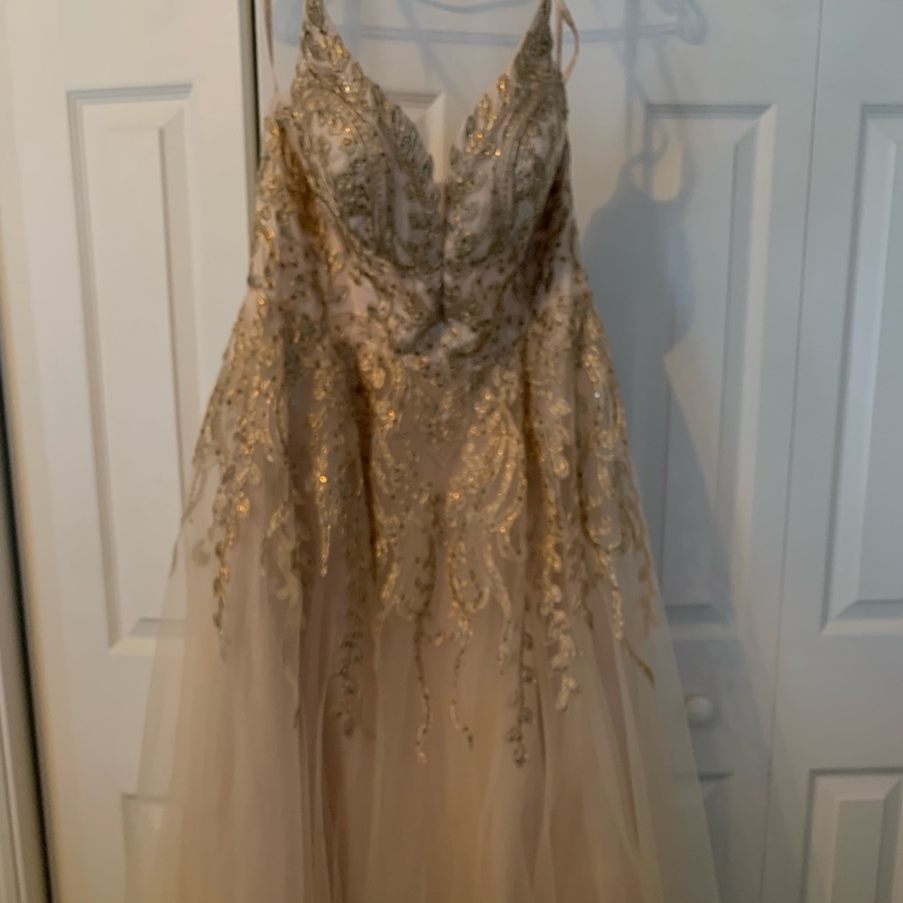 Champagne and gold prom gown